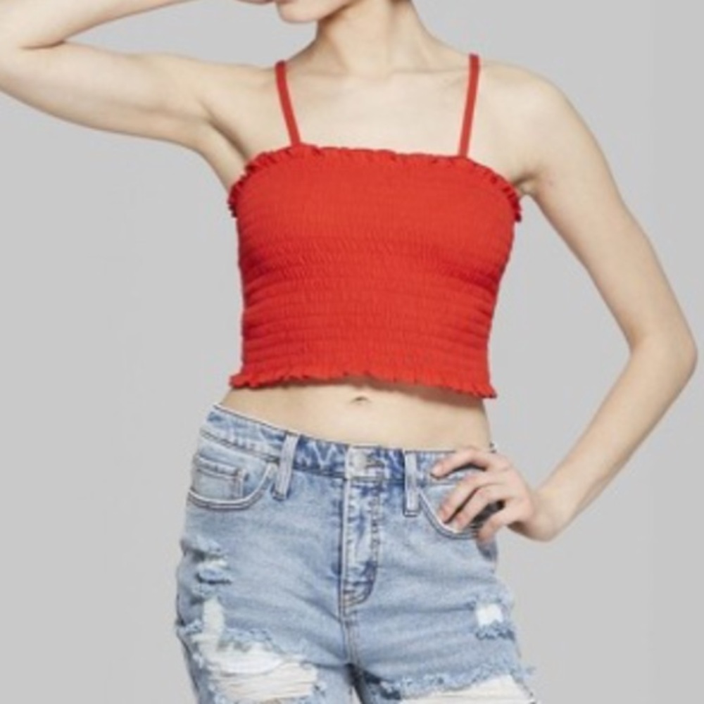 Smocked Cropped Cami Tops